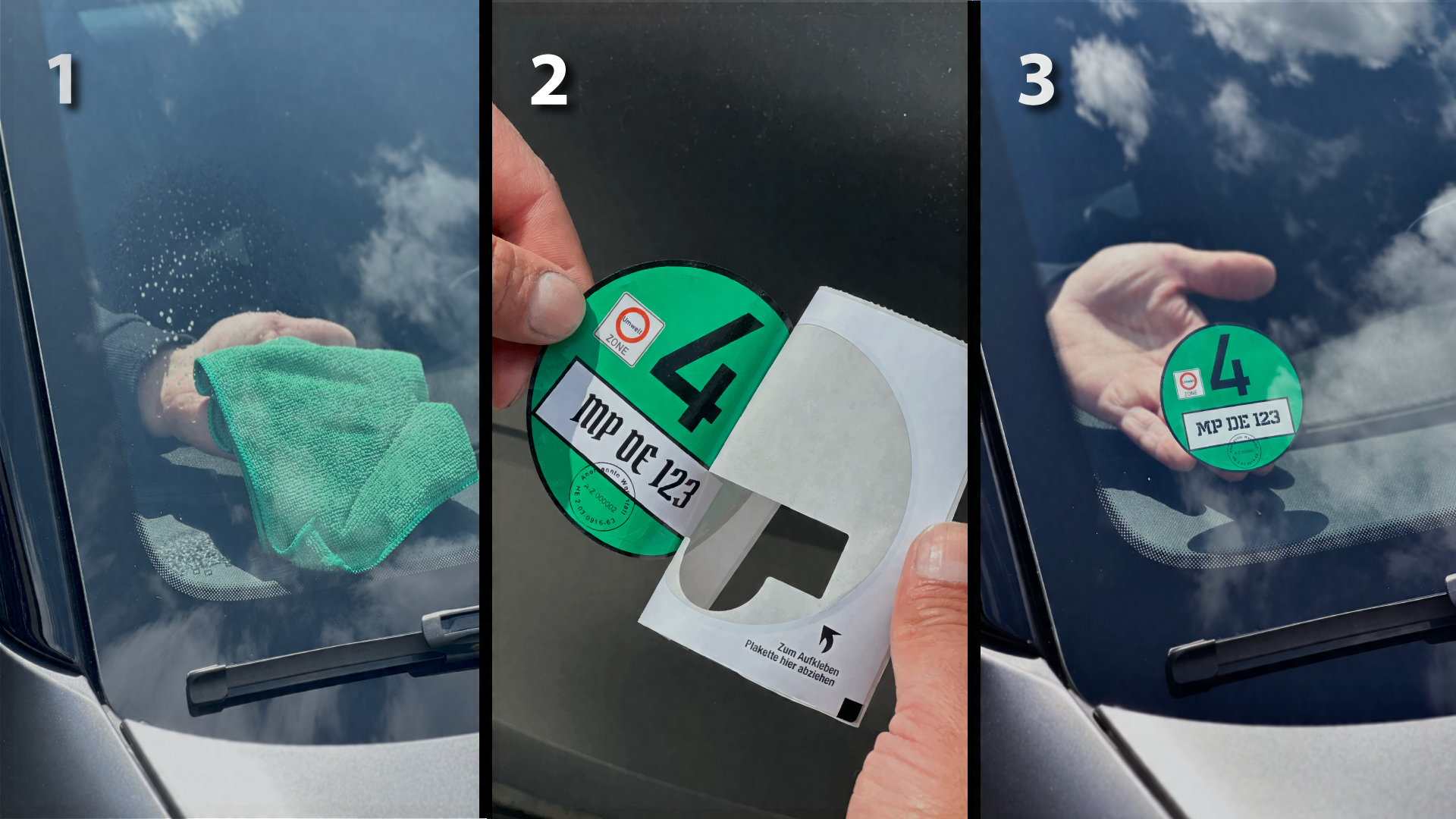Schritt 4: Umweltplakette richtig an der Windschutzscheibe anbringen
